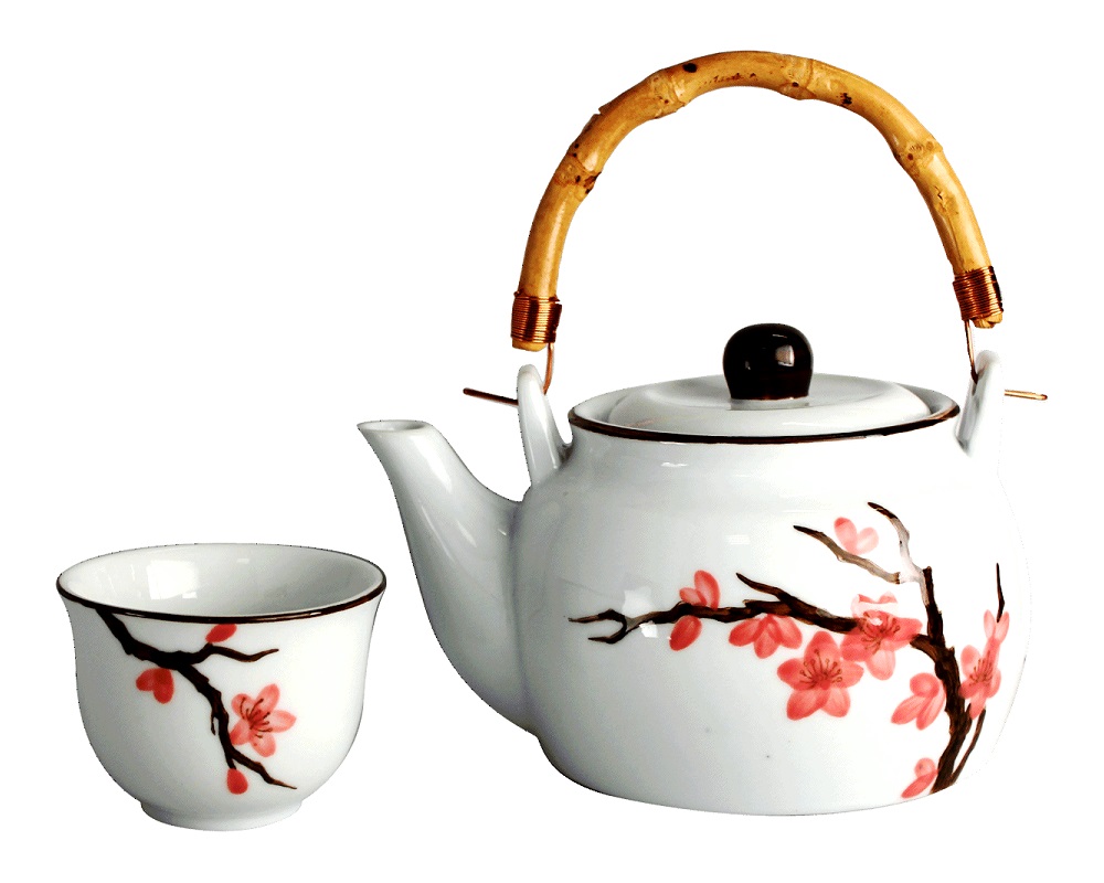 Set da tè per 4 persone in porcellana con decorazione Sakura